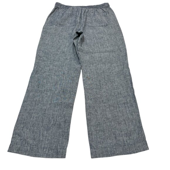 Talbots Pants Women 8 Blue Striped Linen Pull On Wide Leg Elastic Waist Nautical - Picture 2 of 10